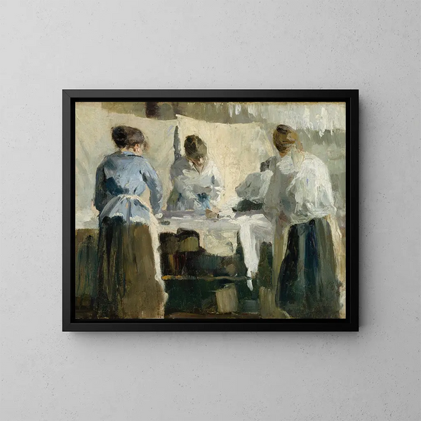 Vrouwen uit Frankrijk strijkend - Torsten Wasastjerna — ingelijst kunstwerk aan de muur