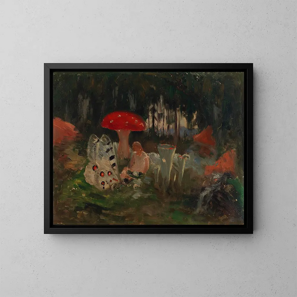 De prinses en een vlinder onder een vliegenzwam - Torsten Wasastjerna — ingelijst kunstwerk aan de muur