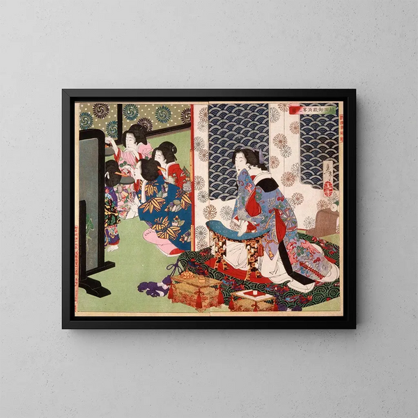 Een banket in het paleis van Koshida - Tsukioka Yoshitoshi — ingelijst kunstwerk aan de muur