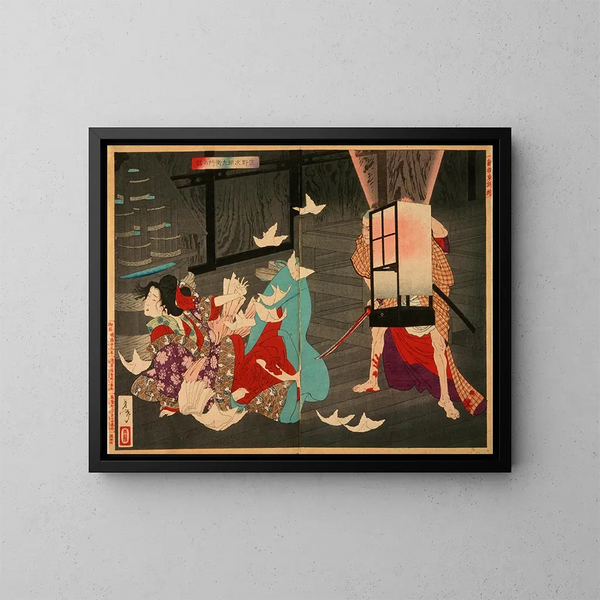 Sano Jirzaemon doden een courtisane - Tsukioka Yoshitoshi — ingelijst kunstwerk aan de muur