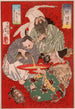 Tbsaku Miura Yoshiaki de belastinginner en Urashima Tar die wijn drinkt - Tsukioka Yoshitoshi — weergave van het kunstwerk
