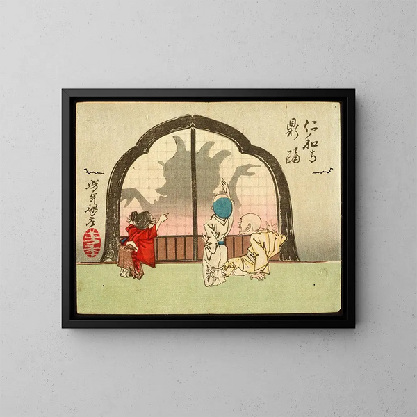 De dansende pot in de tempel Ninnaji - Tsukioka Yoshitoshi — ingelijst kunstwerk aan de muur