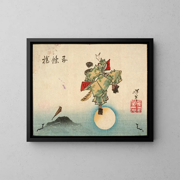 Ushiwakamaru aan de Goj-brug - Tsukioka Yoshitoshi — ingelijst kunstwerk aan de muur