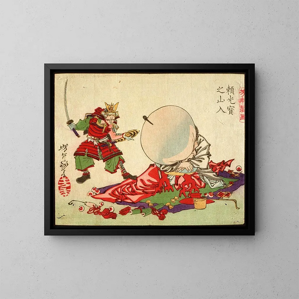 Yorimitsu Raik betreedt de schatberg - Tsukioka Yoshitoshi — ingelijst kunstwerk aan de muur
