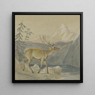 Un cerf blessé cherche du réconfort au bord d'un lac de montagne - Johann Erdmann Gottlieb Prestel