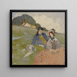 Un couple assis dans un paysage rural - Edmund Dulac