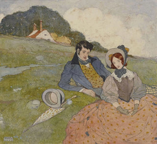 Un couple assis dans un paysage rural - Edmund Dulac