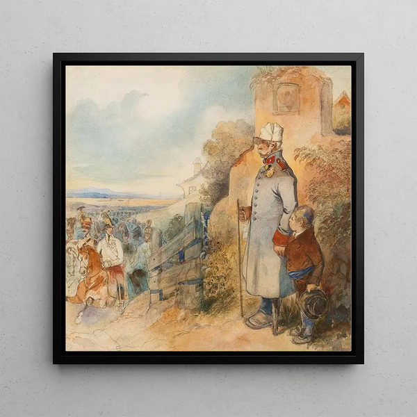 Un grand-père et son petit-fils observant l'archiduc Karl d'Autriche Teschen en uniforme de général après la bataille victorieuse d'Aspern - Friedrich Johann Treml