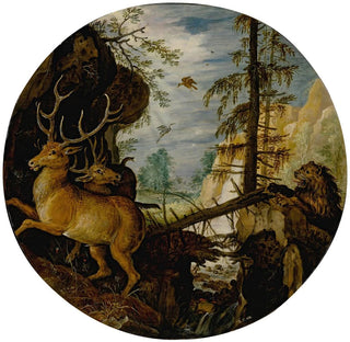 Un lion chassant deux cerfs - Roelant Savery
