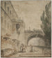 Een paleis met een boogbrug, een Romeinse villa - Hubert Robert — weergave van het kunstwerk