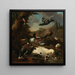 A peacock, pigeons, ducks, and other birds in a garden - Melchior d'Hondecoeter — framed artwork on a wall