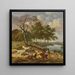 a river landscape with elegant travelers and a beggar in a dune landscape - Jan Wijnants — framed artwork on a wall