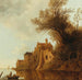 van een rivierlandschap met een versterkte stad en een vissersboot - Anthonie Jansz van der Croos — weergave van het kunstwerk
