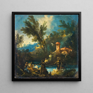 Un paysage fluvial boisé avec des figures - Antonio Francesco Peruzzini