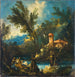 Een bebost rivierlandschap met figuren - Antonio Francesco Peruzzini — weergave van het kunstwerk