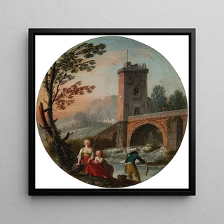 CharlesFranois Grenier De Lacroix - A fisherman and family beneath a bridge.webp