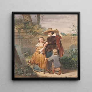Un père avec deux enfants au tombeau de la mère - Willem Hendrik Schmidt