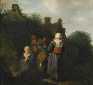 Une famille de paysans rassemblée devant un feu ouvert - Cornelis Pietersz Bega