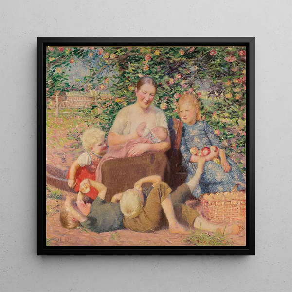 Une femme avec des enfants sous un pommier - Hans Olde