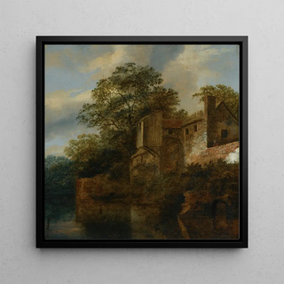 Une figure debout près d'une maison en pierre au bord d'une rivière - Cornelis Gerritsz Decker