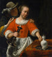 Een jonge vrouw en een ruiter - Cornelis Bisschop — weergave van het kunstwerk