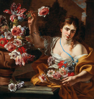 Une jeune femme prenant une fleur d'un vase - Abraham Brueghel