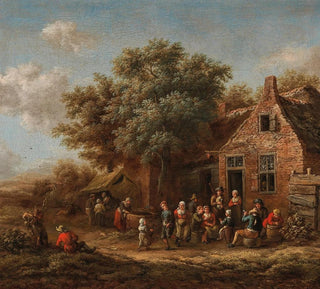 Une joyeuse compagnie devant une auberge de village - Barent Gael