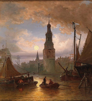 Une vue d'Amsterdam au clair de lune - Elias Pieter van Bommel