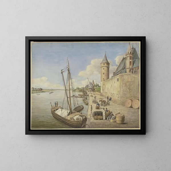 van het rivier de Main in Frankfurt am Main met de Sint-Laurentiuskerk - Ursula Magdalena Reinheimer — ingelijst kunstwerk aan de muur