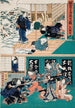 Acte IX Oishi verkleed als Yuranosuke als monnik fluitspeler Komusô Oishi aanval Honzô wegens het veroorzaken van de dood van Enya - Utagawa Kunisada Toyokuni III | Schilderij — weergave van het kunstwerk