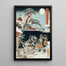 Acte XI Moronao wordt uit zijn schuilplaats gesleept en geïdentificeerd door Yuranosuke, waarna hij wordt gedood. De vasthoudenden van Moronao worden achtervolgd - Utagawa Kunisada Toyokuni III — ingelijst kunstwerk aan de muur