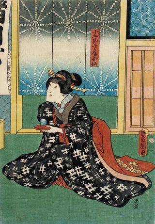 Utagawa Kunisada Toyokuni III - Actor in a Role of Kogors Wife Osen in the Play Na ni Takashi Mariuta Jitsuroku.webp