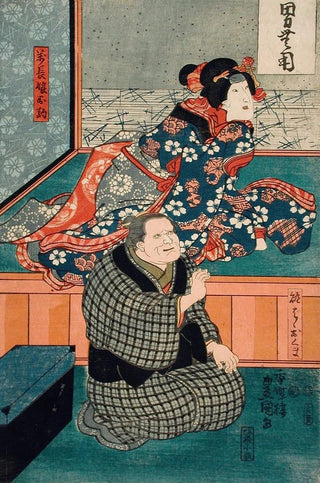 Utagawa Kunisada Toyokuni III - Arashi Otohachi III as Makanaibaba Okuma and Iwai Kumesabur II as Manchs Daughter Okoma.webp