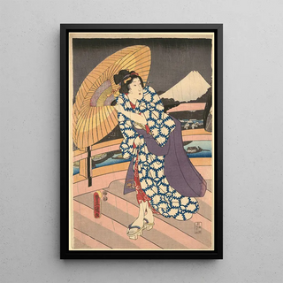 Utagawa Kunisada Toyokuni III - Rainy Scene on a Bridge Ame no To no Sue.webp