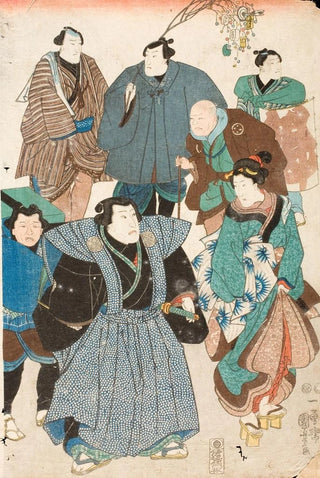 Utagawa Kuniyoshi - Celebrating Spring Kabuki Actors Disguised as a Street Crowd.webp