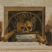 Vanité stilleven met schedel, lauwerkrans, boek en twee brandende kaarsen - Jacob van Campen — gepresenteerd in een interieur