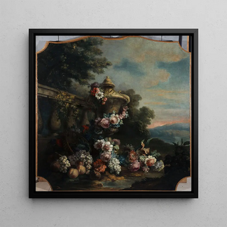 Vase de fleurs et fruits dans un paysage - Flix Boutreux