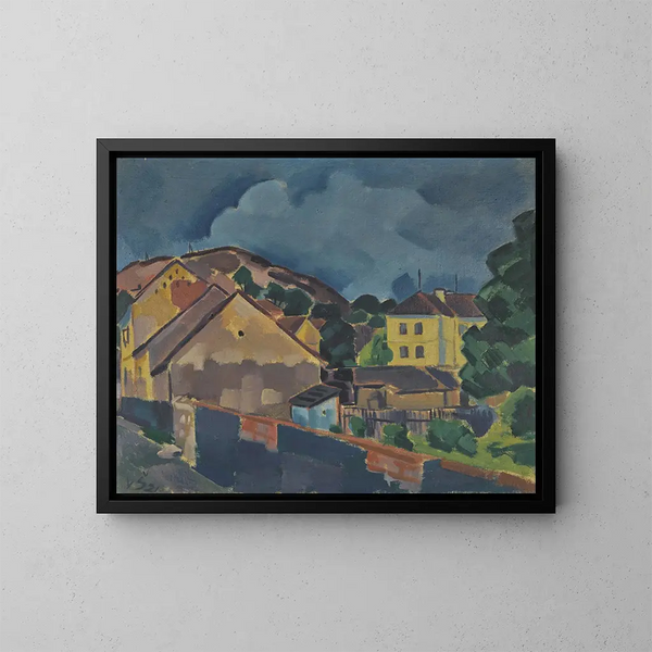 Huizen - Václav Špála — ingelijst kunstwerk aan de muur