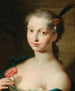 portret van een elegante dame met een anjer - Venetiaanse school — weergave van het kunstwerk