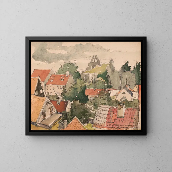 Uitzicht op Visby vanaf Norder Klint met de ruïnes van Sint-Nicolaas - Victor Alfred Lundy — ingelijst kunstwerk aan de muur