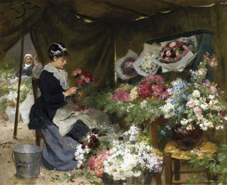 Victor Gabriel Gilbert - A Flower Seller Making Her Bouquets.webp