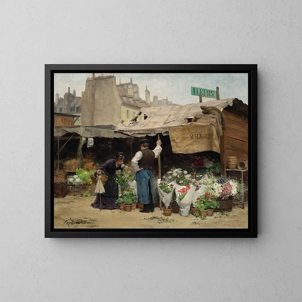 Op de bloemenmarkt - Victor Gabriel Gilbert — ingelijst kunstwerk aan de muur