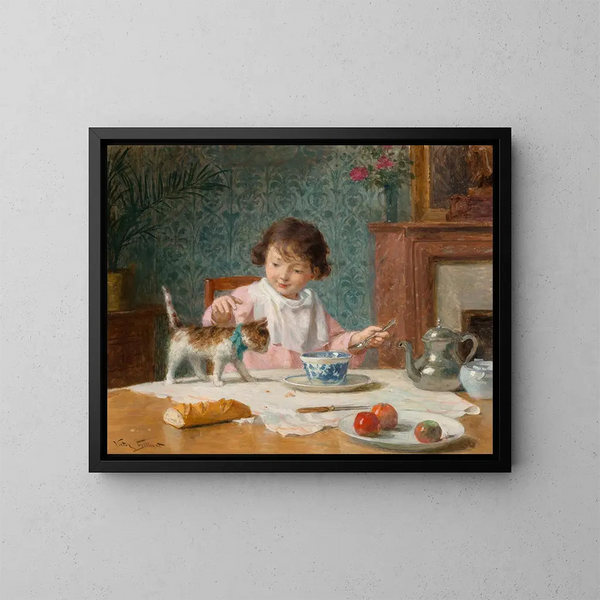 Jonge vrouw met kat - Victor Gabriel Gilbert — ingelijst kunstwerk aan de muur
