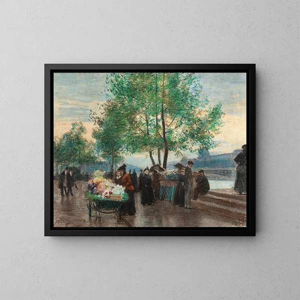 Marchands aan de oevers van de Seine, Parijs - Victor Gabriel Gilbert — ingelijst kunstwerk aan de muur