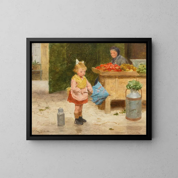 Zijn eerste paraplu - Victor Gabriel Gilbert — ingelijst kunstwerk aan de muur