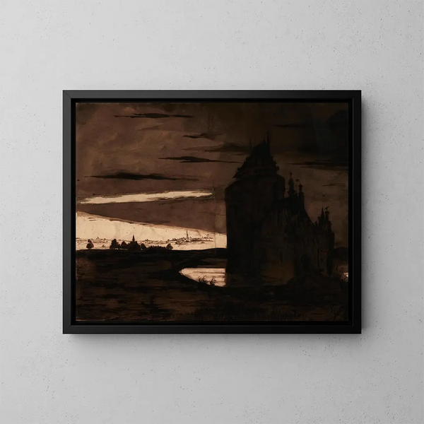 Manoir flamand au crépuscule - Victor Hugo — ingelijst kunstwerk aan de muur