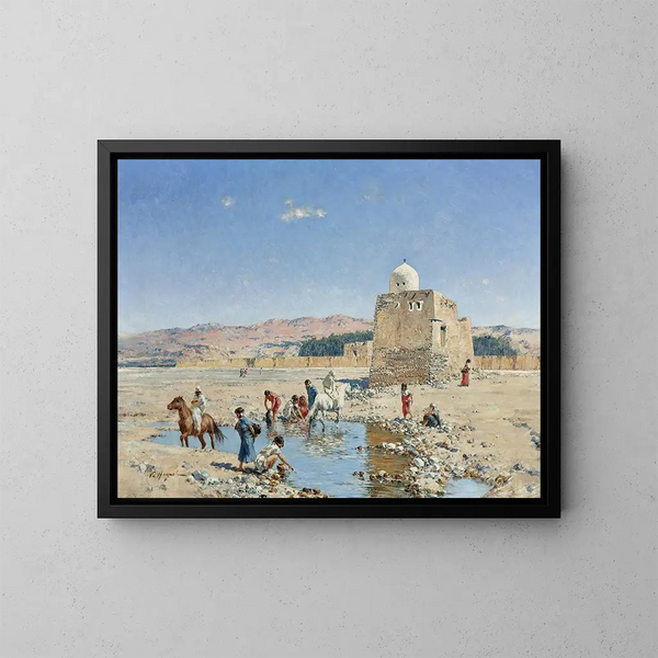 Een oase - Victor Huguet — ingelijst kunstwerk aan de muur