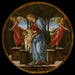 Maagd en kind met twee engelen - Sandro Botticelli — gepresenteerd in een interieur