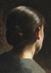 portret van de zus van de kunstenaar, Anna Hammershøi, gezien vanaf de achterkant - Vilhelm Hammershøi — weergave van het kunstwerk