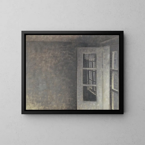 van Vilhelm Hammershøi's Schilderij De slaapkamer van het balkon bij Spurveskjul — ingelijst kunstwerk aan de muur
